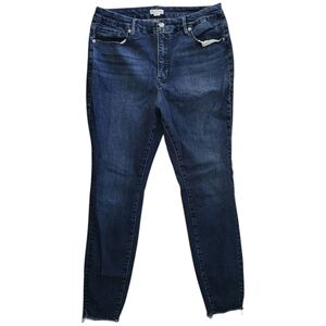 good american dark wash high rise distressed leg opening skinny jeans sz 16